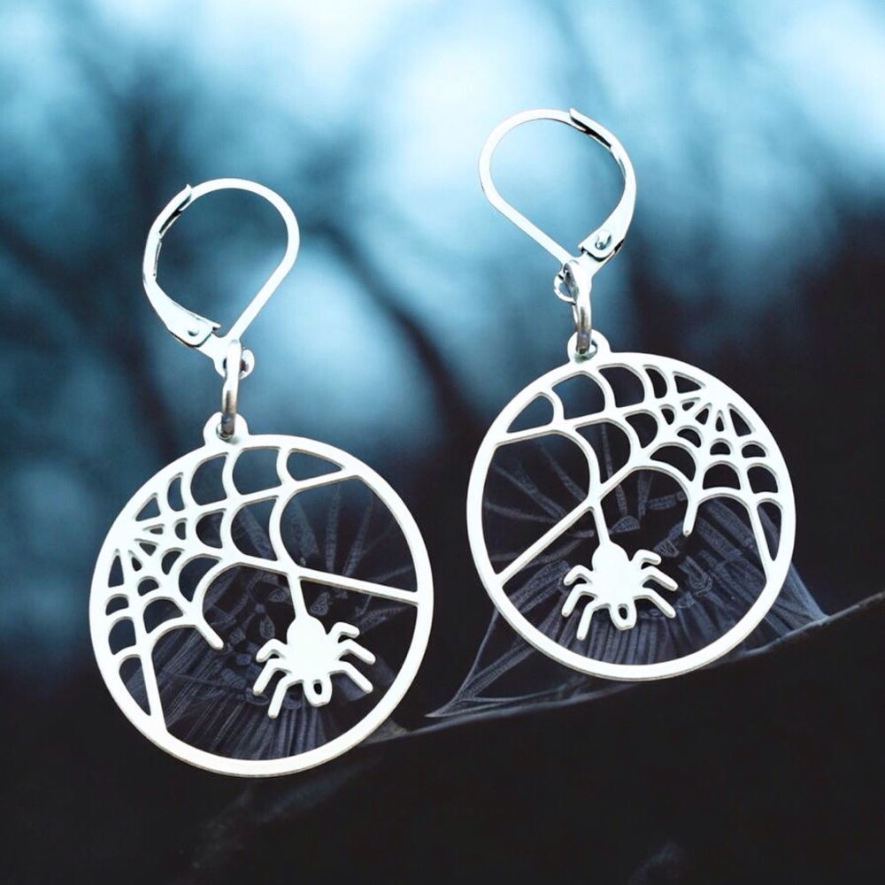 🆕 Spider and Web Laser Etched Earrings Stainless Steel